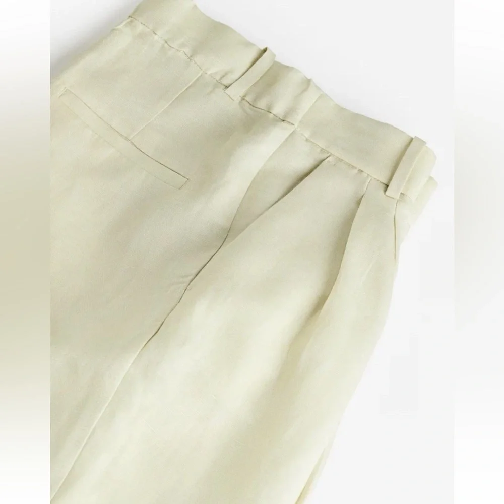 H&M Women’s Pale Green Linen Blend‎ Ankle Length Pleated Dress Pants Size 10 NEW